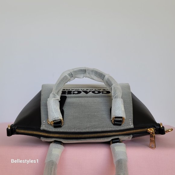 COACH Elise Badge Satchel In Jacquard & Refined Leather- Salt Black color ⭐ - Picture 10 of 16